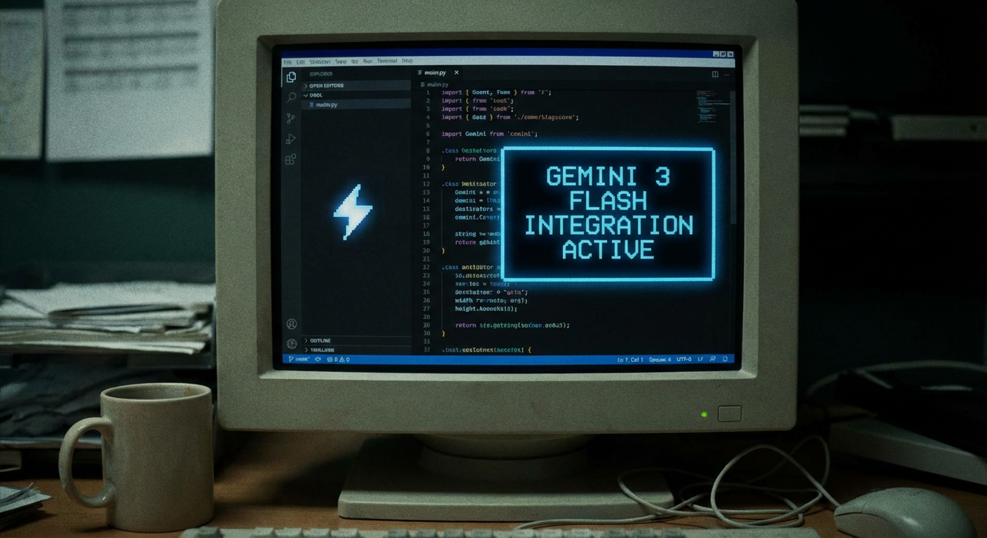 Developer workspace showing Gemini 3 Flash integrated into coding environment