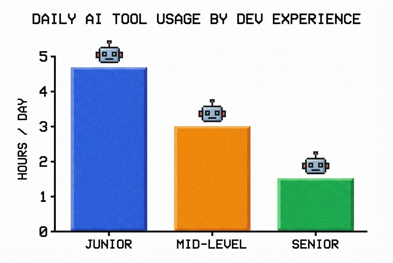 Bar chart showing daily AI tool usage by developer experience levels
