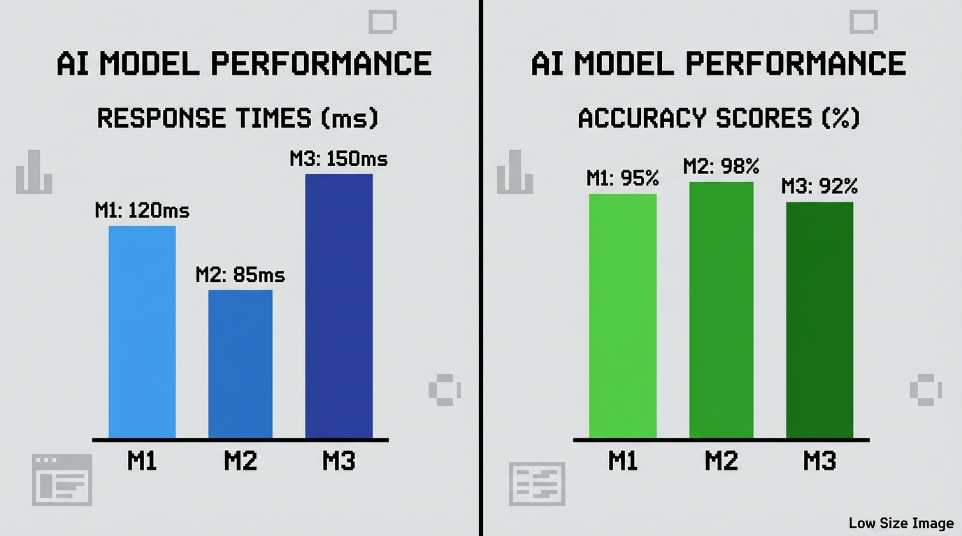 Side-by-side comparison of response times and accuracy scores across AI models