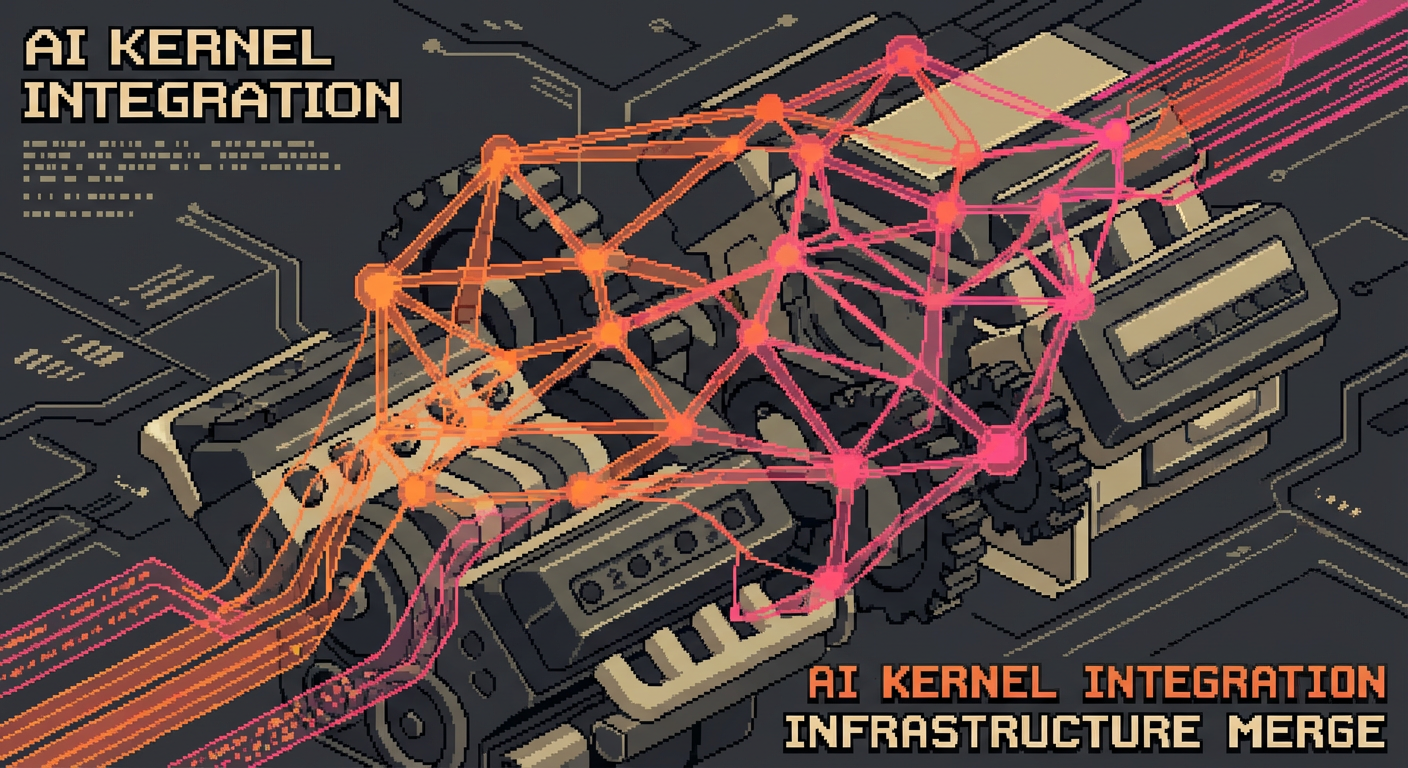 A futuristic, abstract visualization of a neural network weaving itself into the gears of a mechanical engine. The style should be isometric technical art, symbolizing the merger of Artificial Intelligence with low-level software infrastructure. Colors: Anthropic's beige/charcoal mixed with Bun's energetic orange and pink.